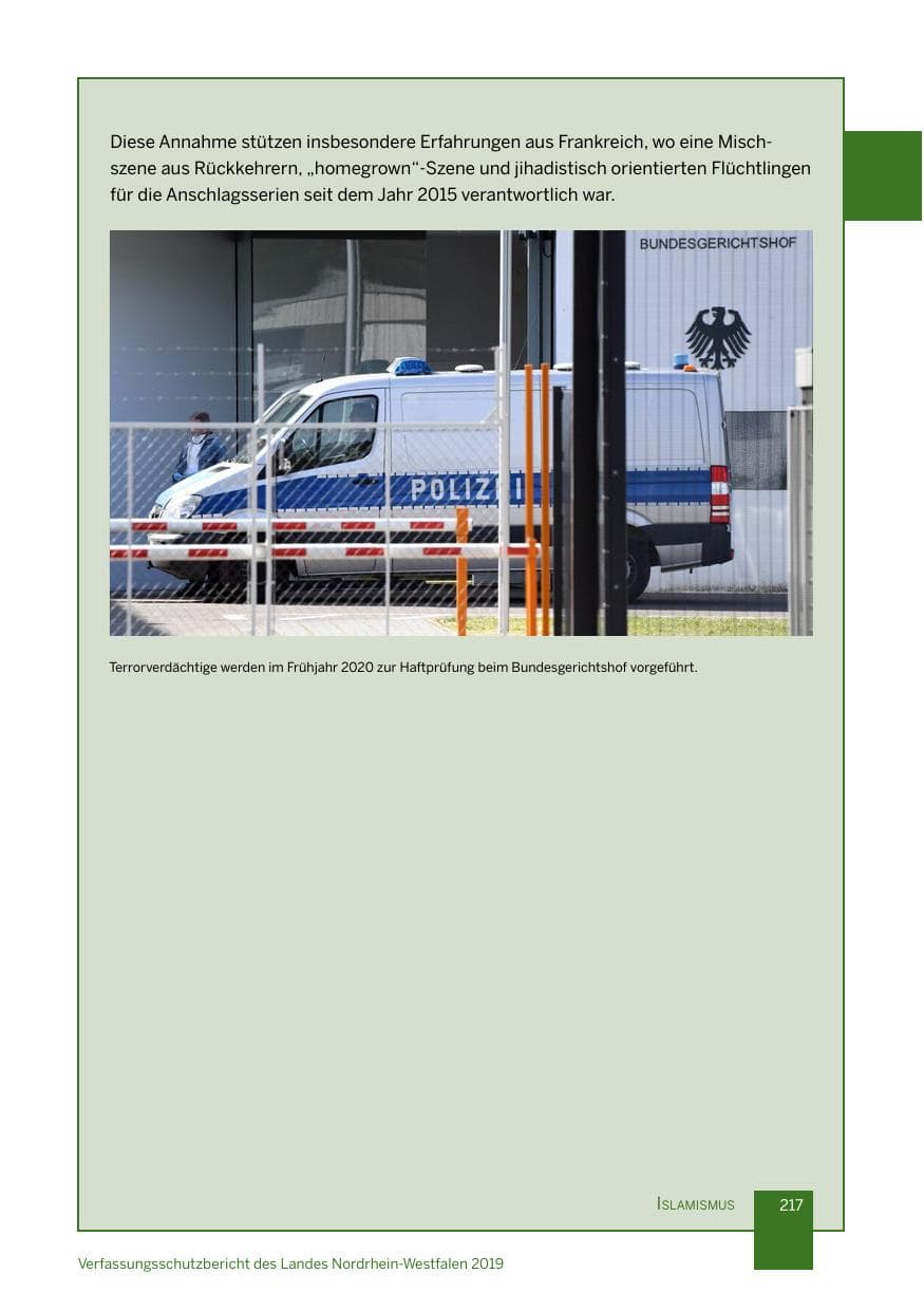 Seite 217 des Verfassungsschutzbericht 2019 Nordrhein-Westfalen