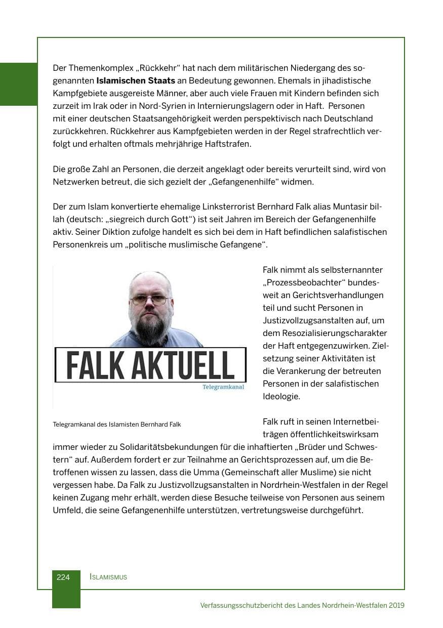 Seite 224 des Verfassungsschutzbericht 2019 Nordrhein-Westfalen