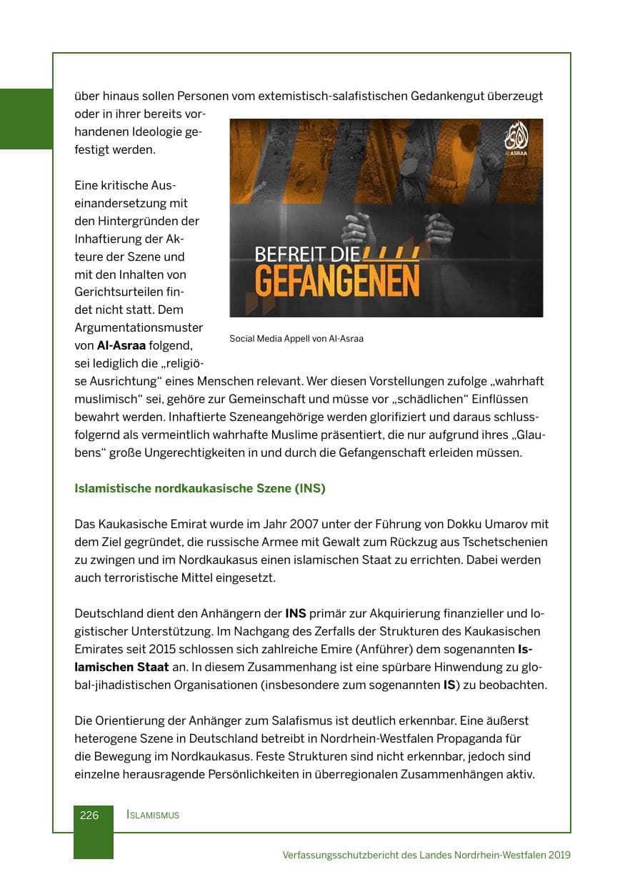 Seite 226 des Verfassungsschutzbericht 2019 Nordrhein-Westfalen