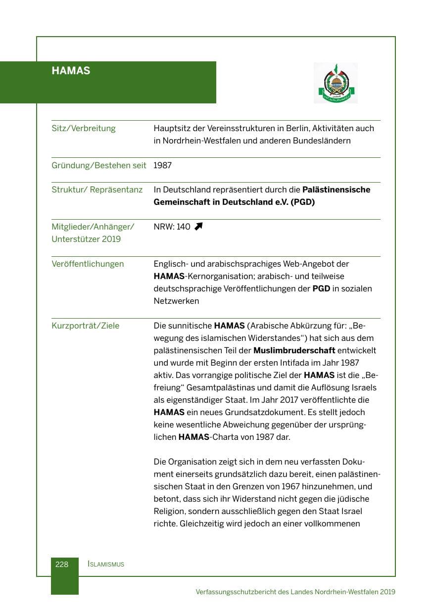 Seite 228 des Verfassungsschutzbericht 2019 Nordrhein-Westfalen