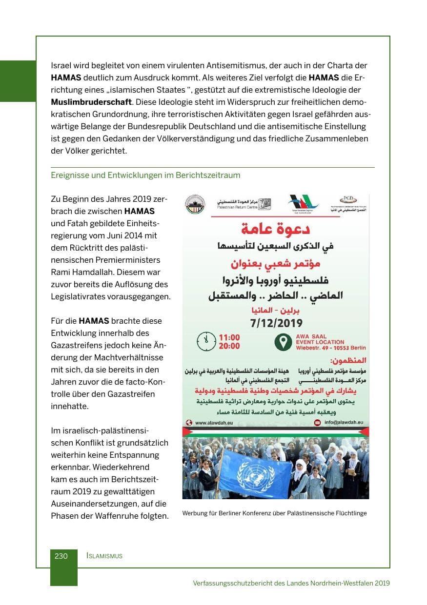 Seite 230 des Verfassungsschutzbericht 2019 Nordrhein-Westfalen