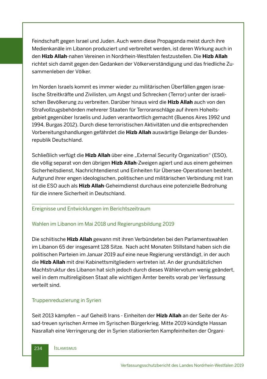 Seite 234 des Verfassungsschutzbericht 2019 Nordrhein-Westfalen