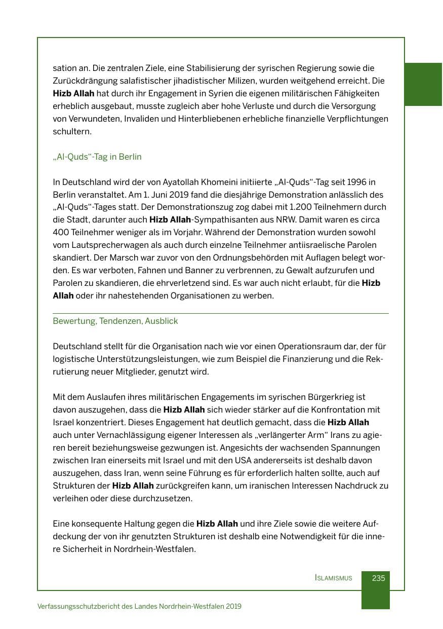 Seite 235 des Verfassungsschutzbericht 2019 Nordrhein-Westfalen