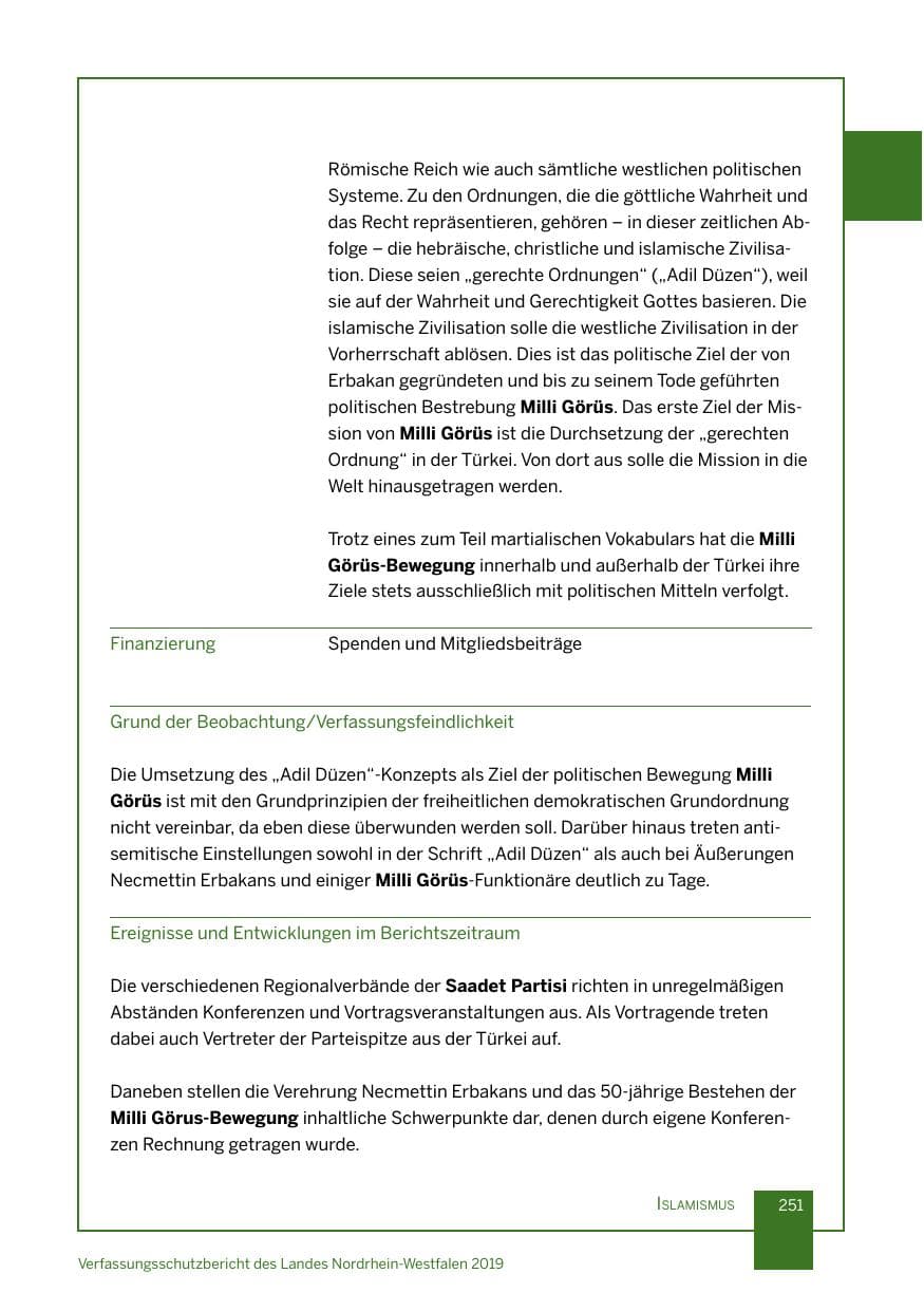 Seite 251 des Verfassungsschutzbericht 2019 Nordrhein-Westfalen