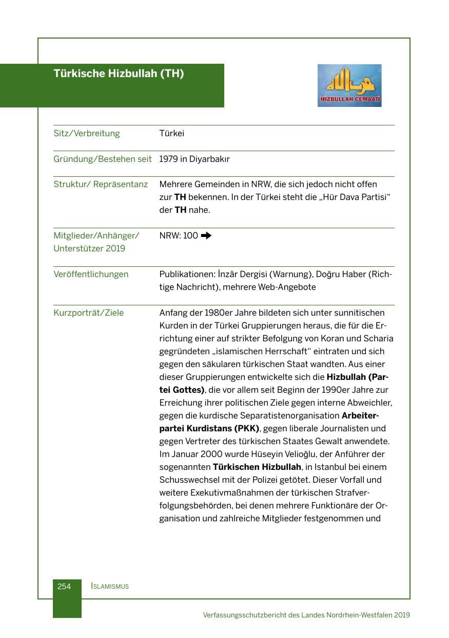 Seite 254 des Verfassungsschutzbericht 2019 Nordrhein-Westfalen