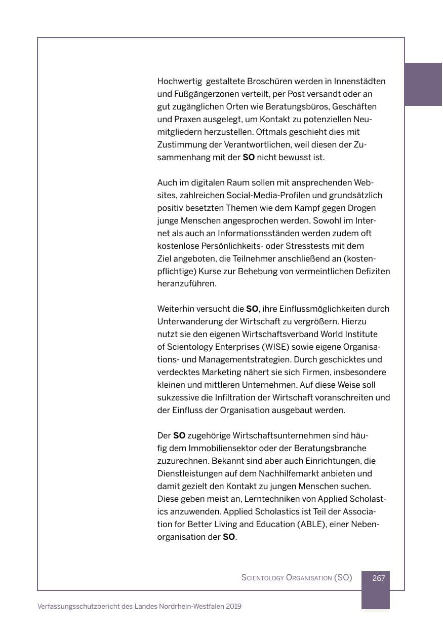 Seite 267 des Verfassungsschutzbericht 2019 Nordrhein-Westfalen