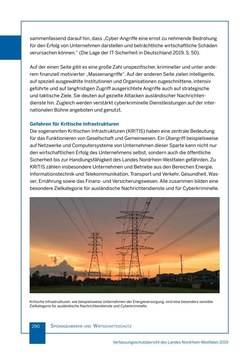 Seite 290 des Verfassungsschutzbericht 2019 Nordrhein-Westfalen