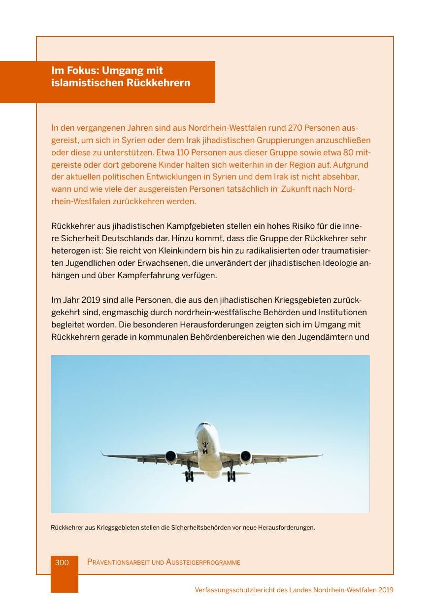 Seite 300 des Verfassungsschutzbericht 2019 Nordrhein-Westfalen