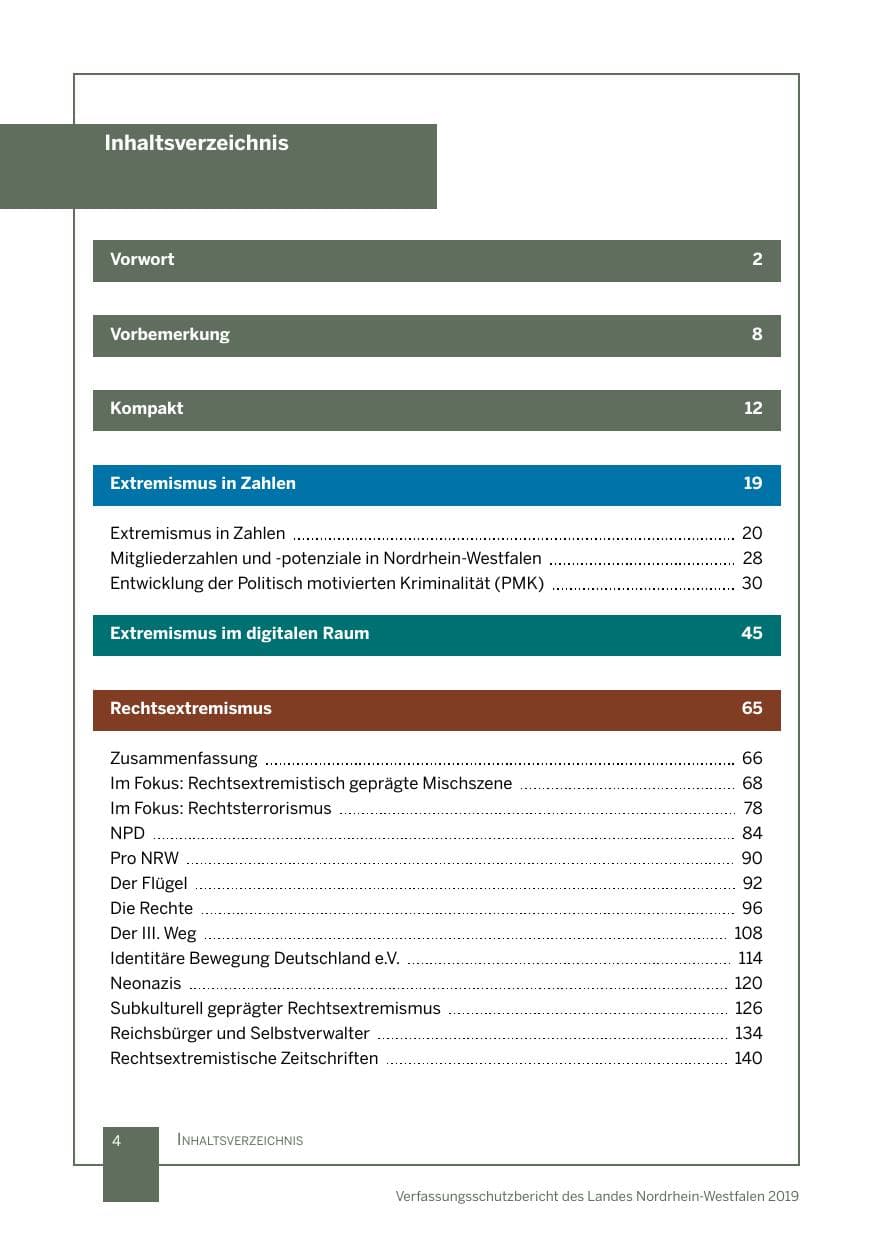 Seite 4 des Verfassungsschutzbericht 2019 Nordrhein-Westfalen