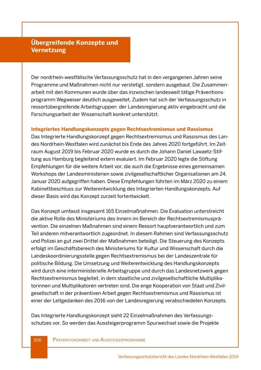 Seite 306 des Verfassungsschutzbericht 2019 Nordrhein-Westfalen