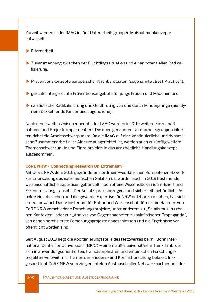 Seite 308 des Verfassungsschutzbericht 2019 Nordrhein-Westfalen