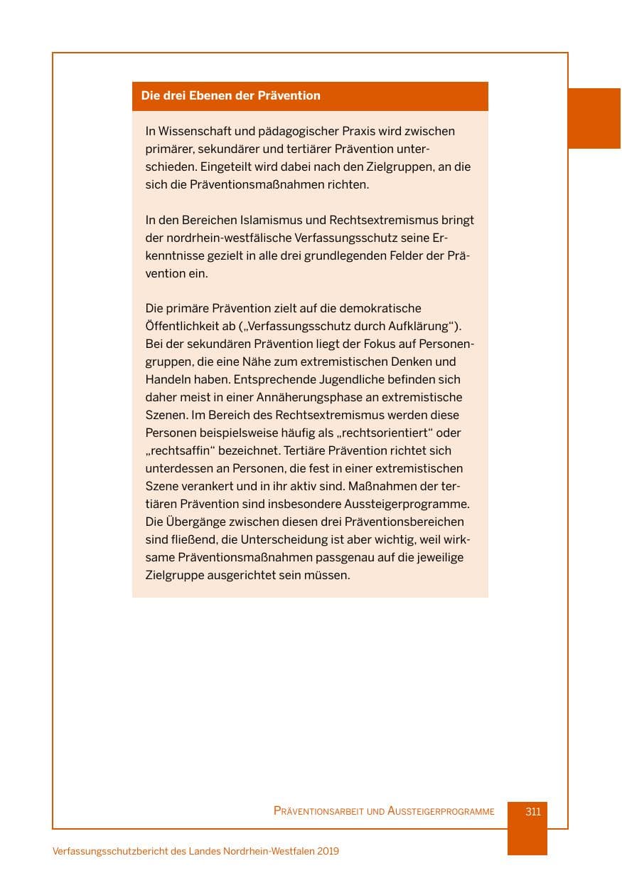 Seite 311 des Verfassungsschutzbericht 2019 Nordrhein-Westfalen