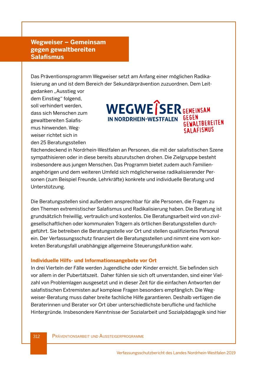 Seite 312 des Verfassungsschutzbericht 2019 Nordrhein-Westfalen