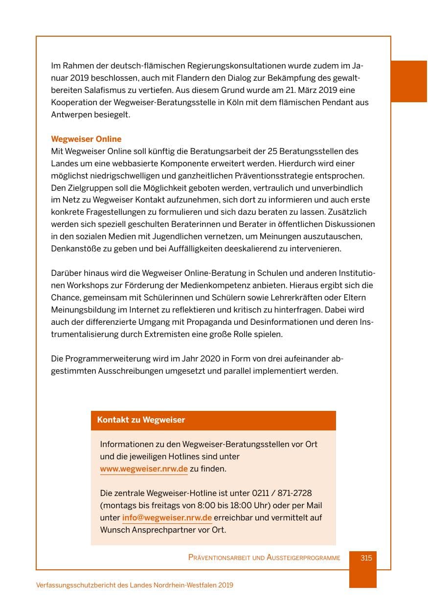 Seite 315 des Verfassungsschutzbericht 2019 Nordrhein-Westfalen