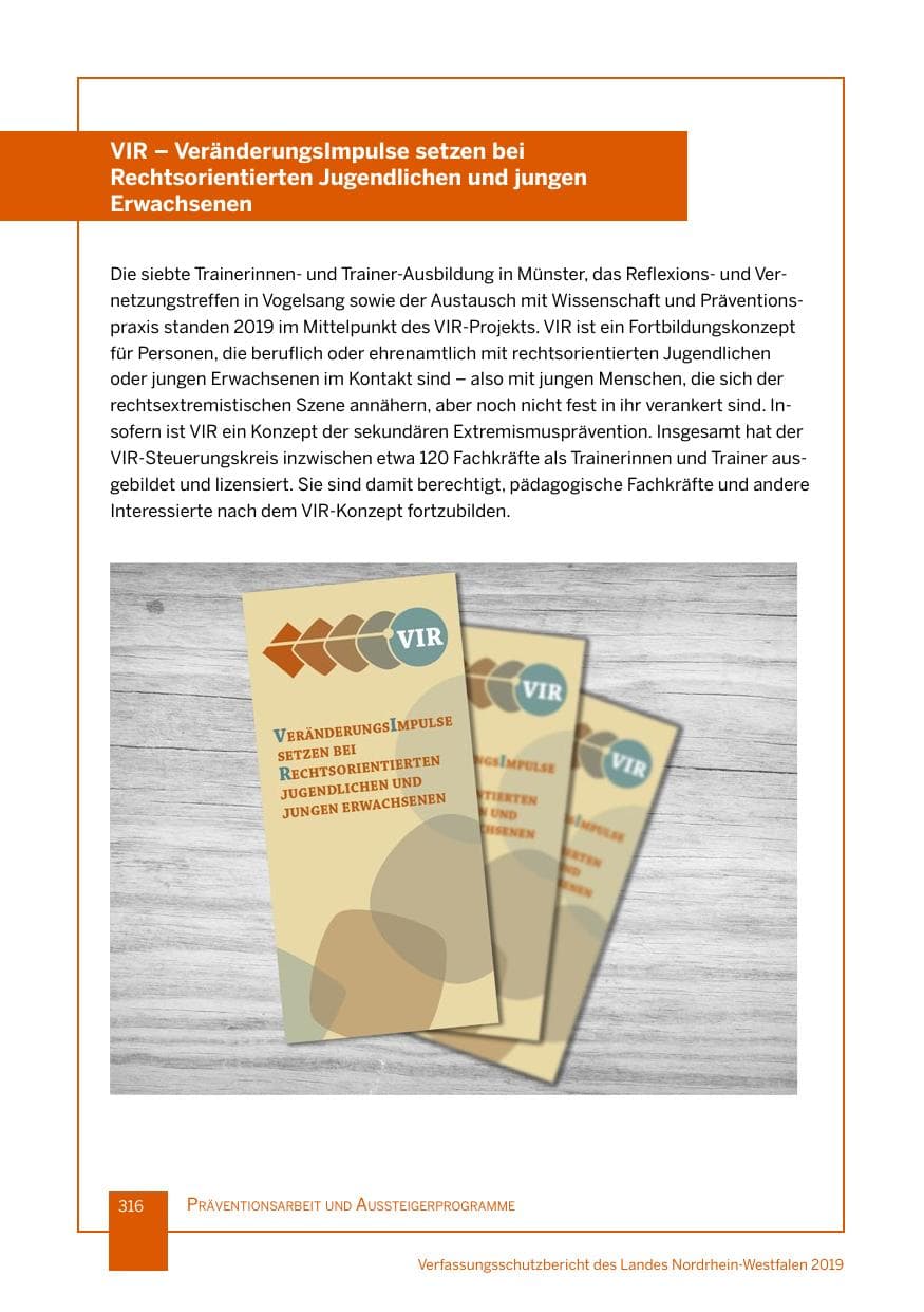 Seite 316 des Verfassungsschutzbericht 2019 Nordrhein-Westfalen
