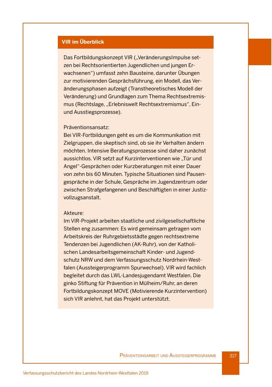 Seite 317 des Verfassungsschutzbericht 2019 Nordrhein-Westfalen
