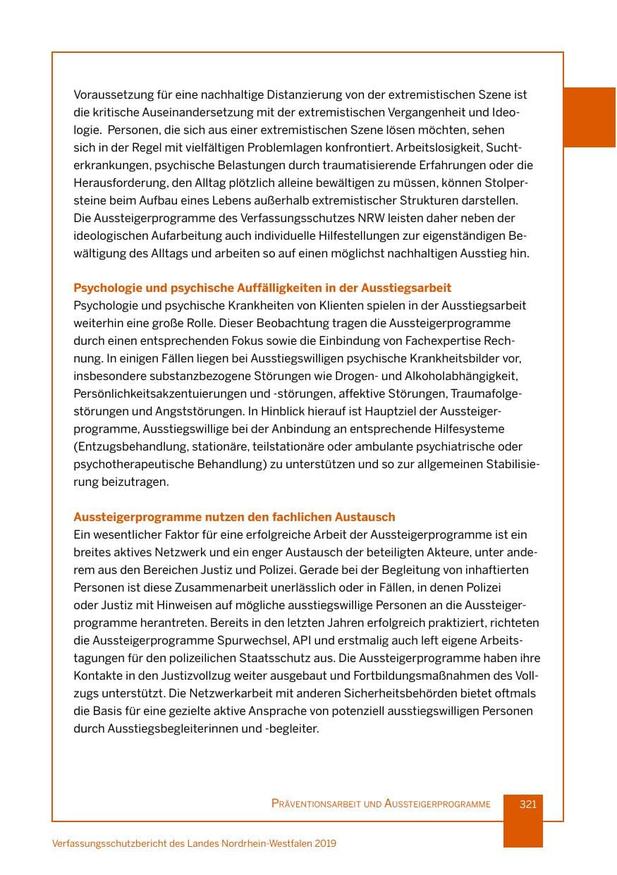 Seite 321 des Verfassungsschutzbericht 2019 Nordrhein-Westfalen