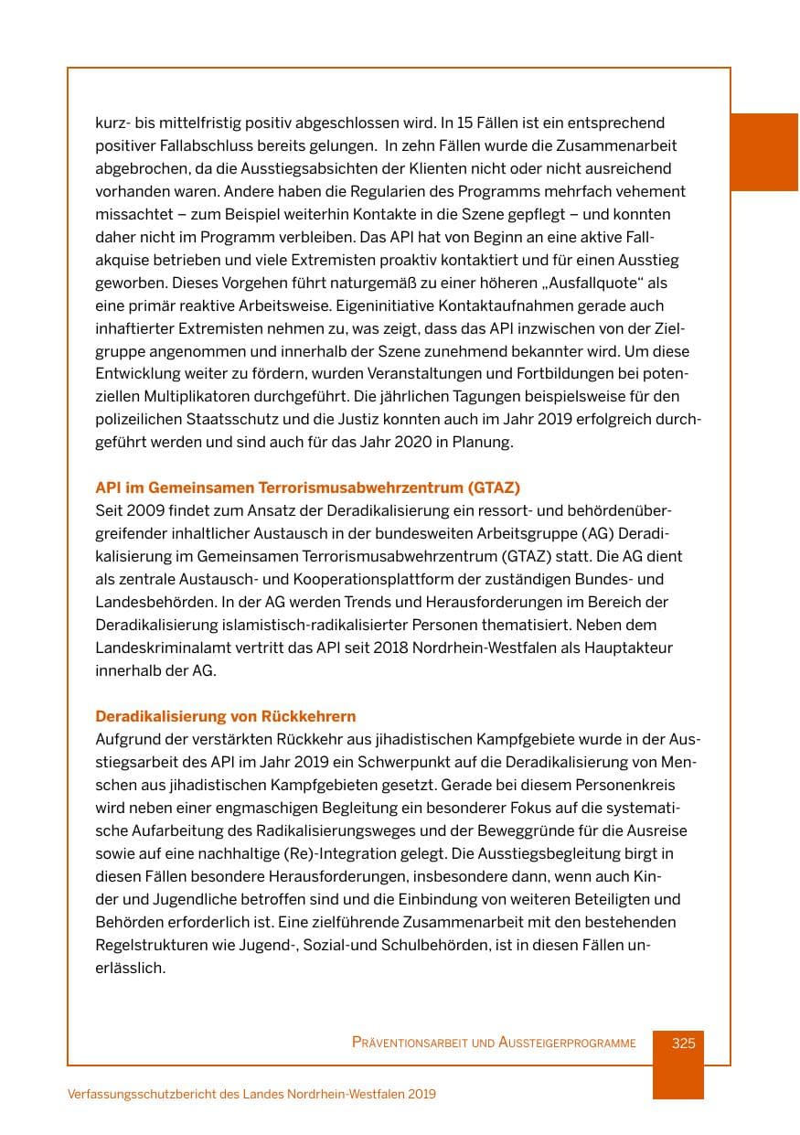 Seite 325 des Verfassungsschutzbericht 2019 Nordrhein-Westfalen