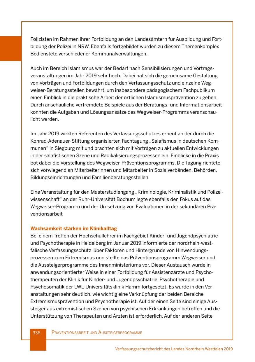 Seite 336 des Verfassungsschutzbericht 2019 Nordrhein-Westfalen
