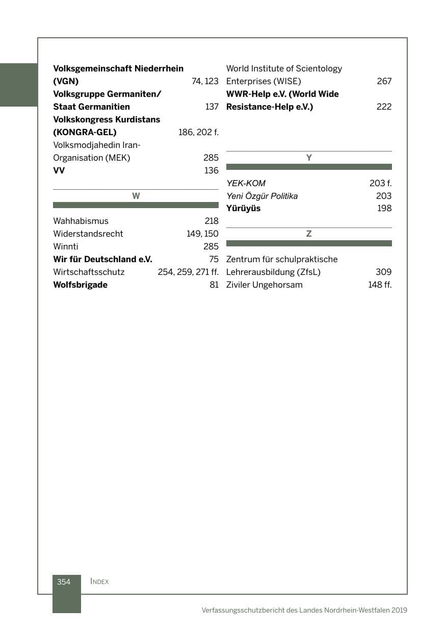 Seite 354 des Verfassungsschutzbericht 2019 Nordrhein-Westfalen