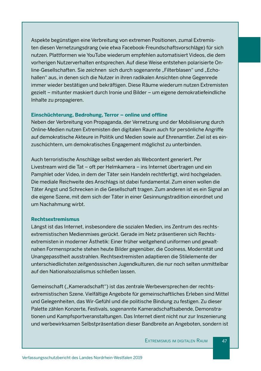Seite 47 des Verfassungsschutzbericht 2019 Nordrhein-Westfalen