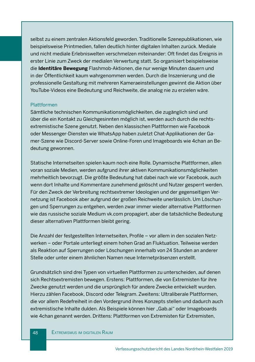 Seite 48 des Verfassungsschutzbericht 2019 Nordrhein-Westfalen