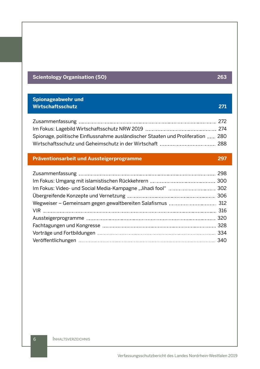 Seite 6 des Verfassungsschutzbericht 2019 Nordrhein-Westfalen