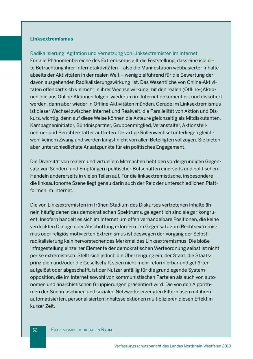 Seite 52 des Verfassungsschutzbericht 2019 Nordrhein-Westfalen