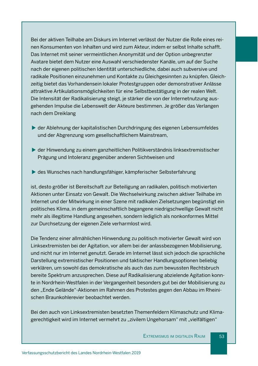 Seite 53 des Verfassungsschutzbericht 2019 Nordrhein-Westfalen