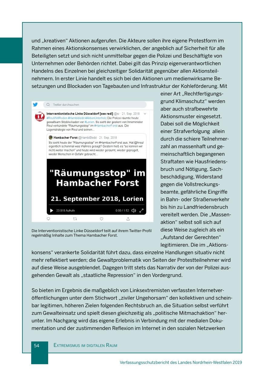 Seite 54 des Verfassungsschutzbericht 2019 Nordrhein-Westfalen