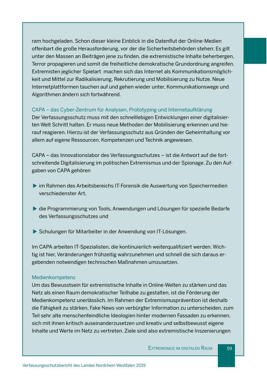 Seite 59 des Verfassungsschutzbericht 2019 Nordrhein-Westfalen