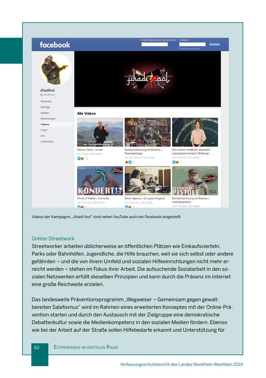 Seite 62 des Verfassungsschutzbericht 2019 Nordrhein-Westfalen