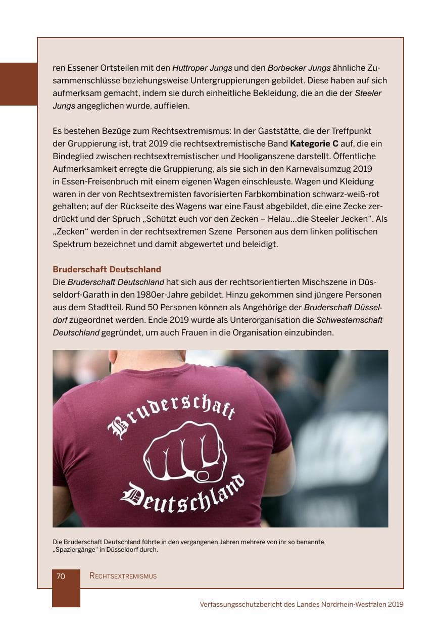 Seite 70 des Verfassungsschutzbericht 2019 Nordrhein-Westfalen
