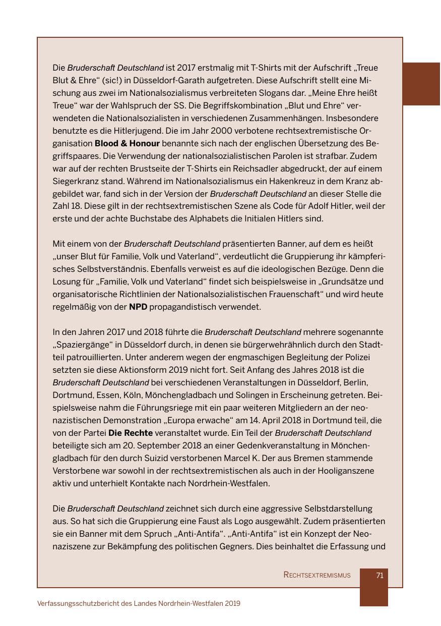 Seite 71 des Verfassungsschutzbericht 2019 Nordrhein-Westfalen