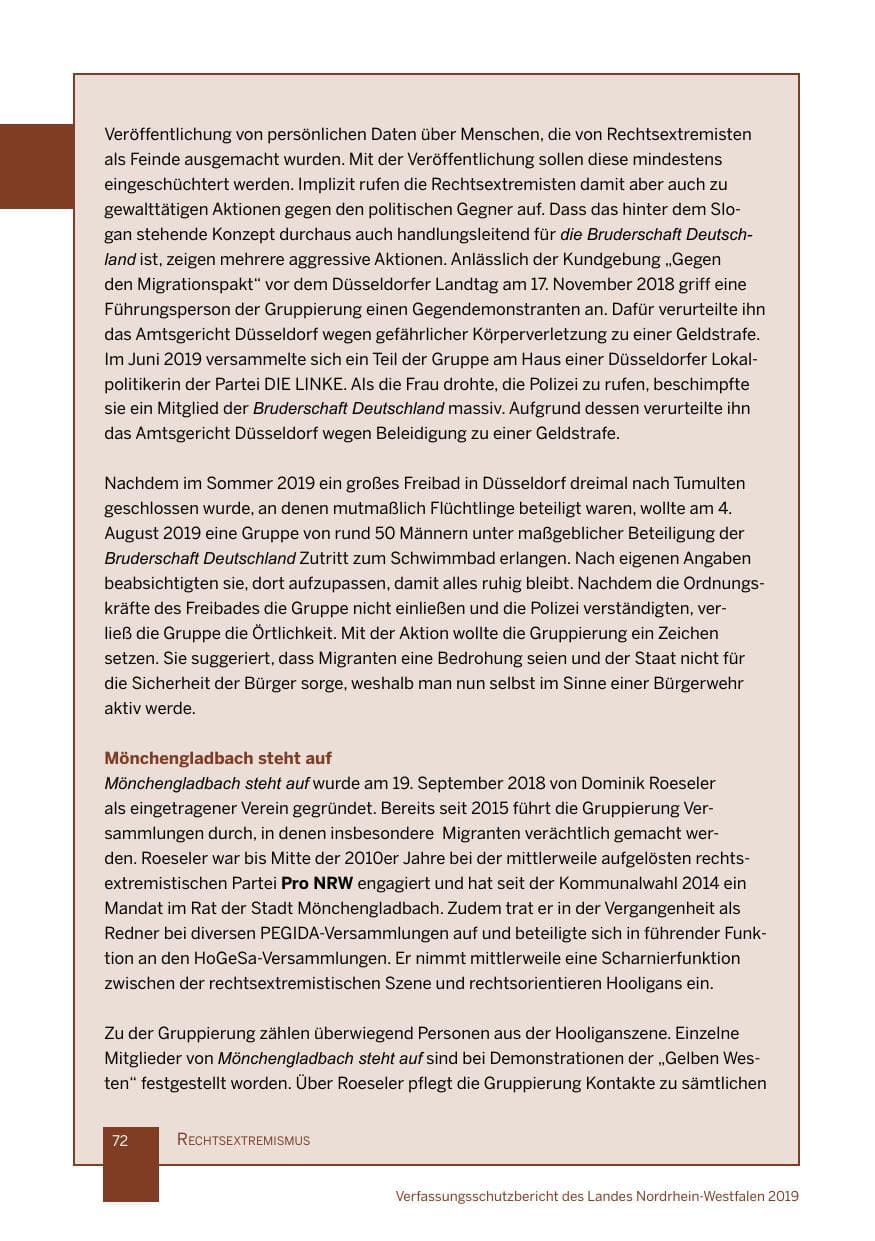 Seite 72 des Verfassungsschutzbericht 2019 Nordrhein-Westfalen