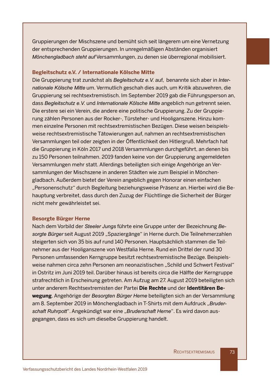 Seite 73 des Verfassungsschutzbericht 2019 Nordrhein-Westfalen