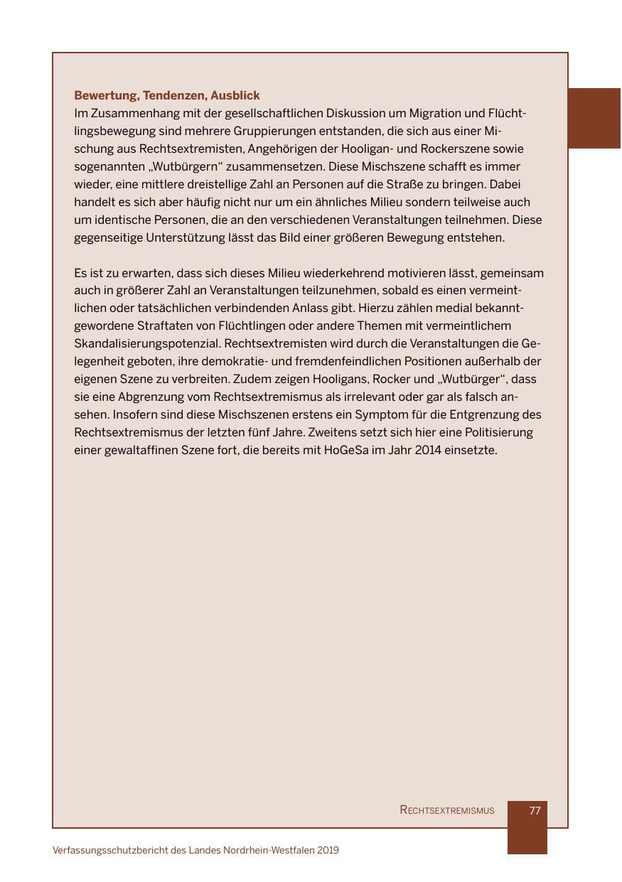 Seite 77 des Verfassungsschutzbericht 2019 Nordrhein-Westfalen