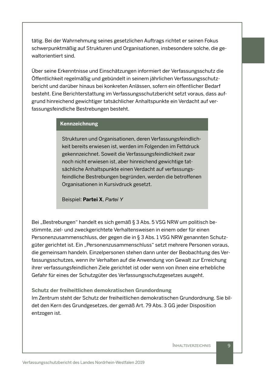 Seite 9 des Verfassungsschutzbericht 2019 Nordrhein-Westfalen