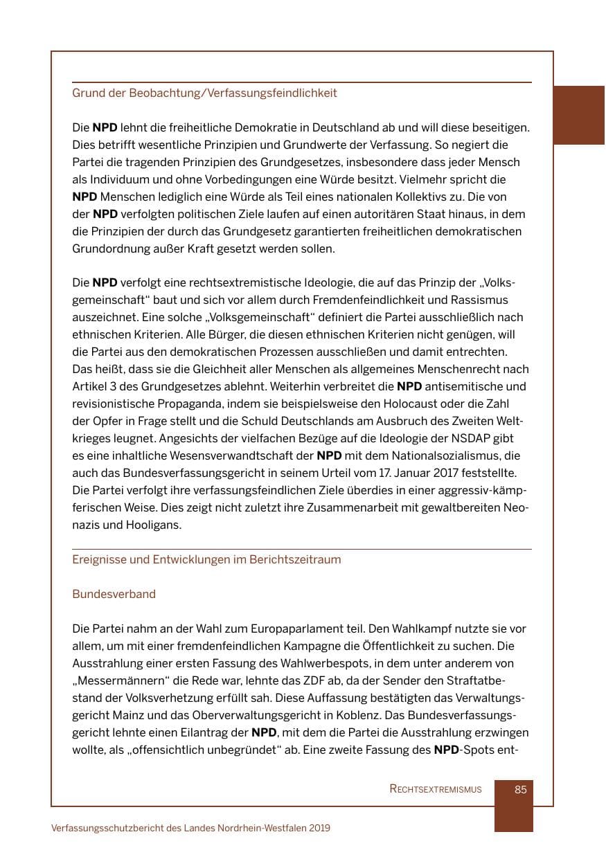 Seite 85 des Verfassungsschutzbericht 2019 Nordrhein-Westfalen