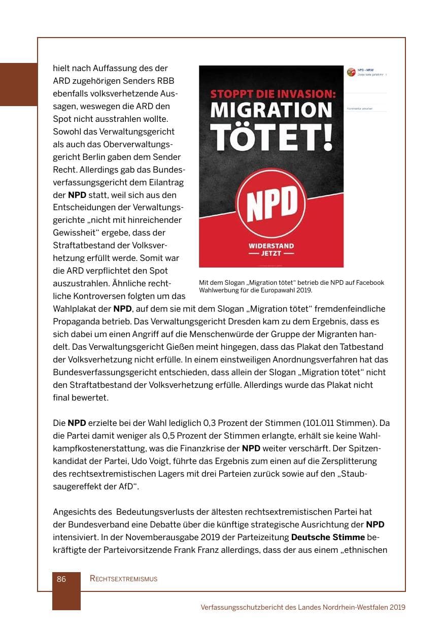 Seite 86 des Verfassungsschutzbericht 2019 Nordrhein-Westfalen