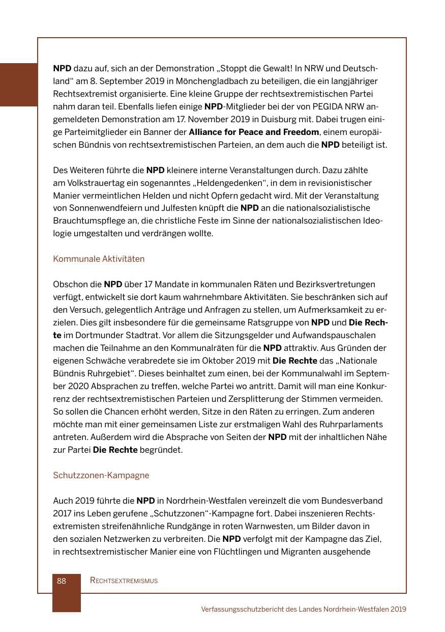 Seite 88 des Verfassungsschutzbericht 2019 Nordrhein-Westfalen