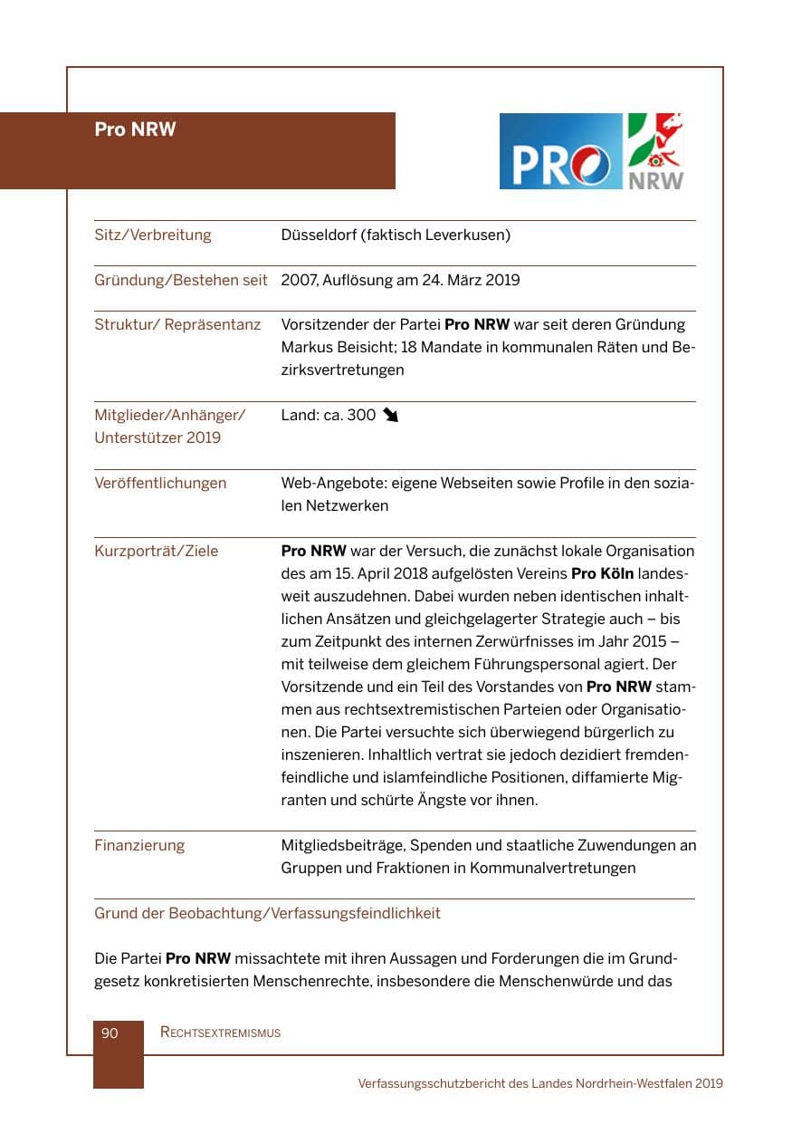 Seite 90 des Verfassungsschutzbericht 2019 Nordrhein-Westfalen