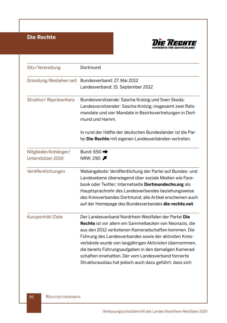 Seite 96 des Verfassungsschutzbericht 2019 Nordrhein-Westfalen