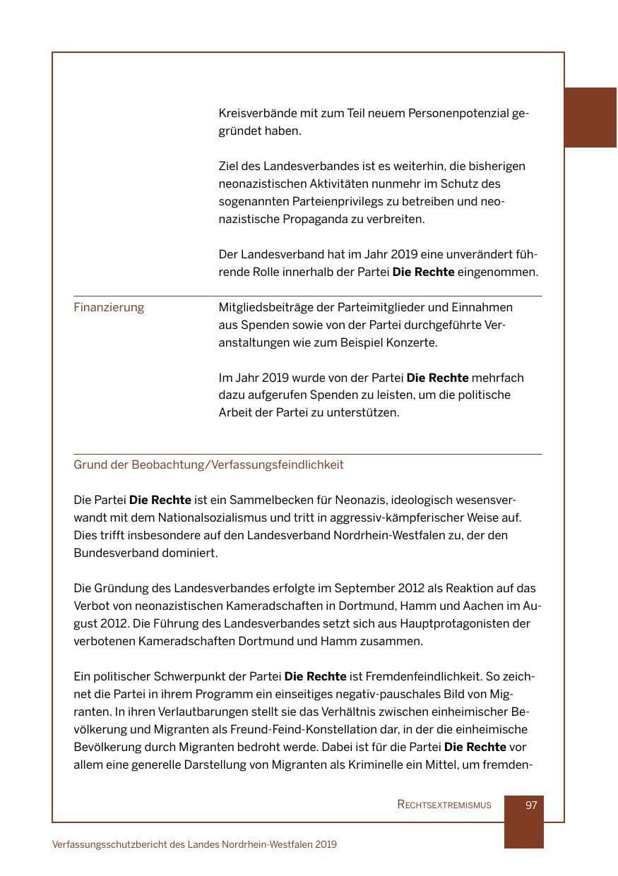 Seite 97 des Verfassungsschutzbericht 2019 Nordrhein-Westfalen