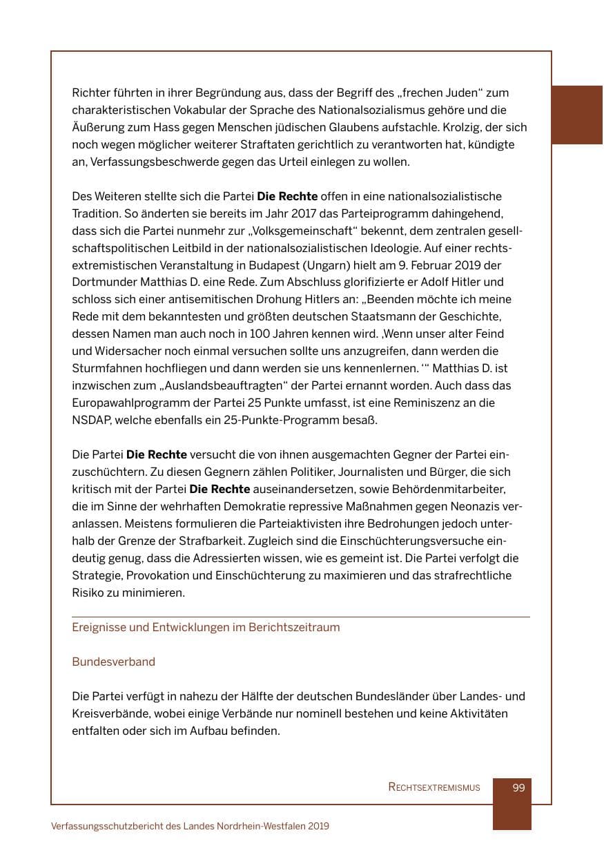 Seite 99 des Verfassungsschutzbericht 2019 Nordrhein-Westfalen