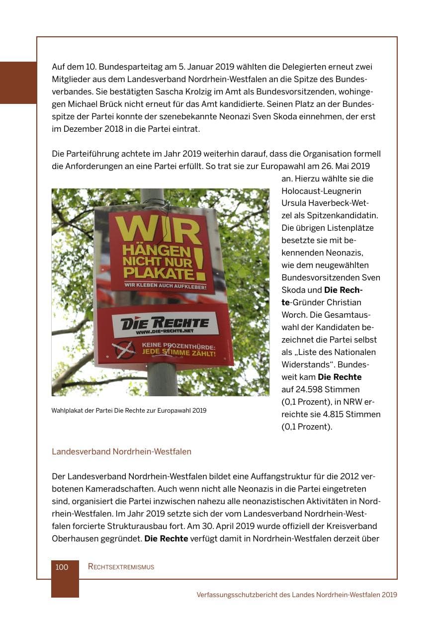 Seite 100 des Verfassungsschutzbericht 2019 Nordrhein-Westfalen