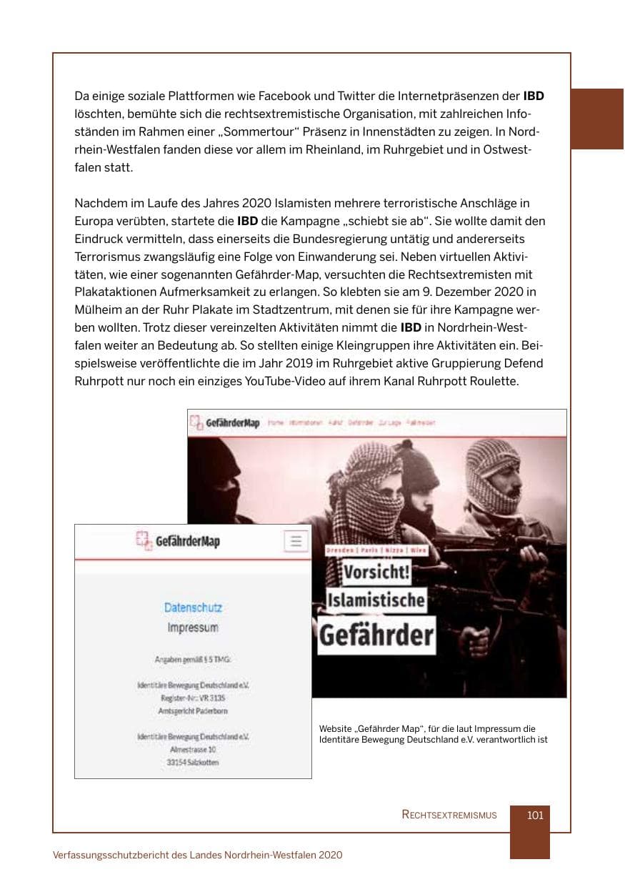 Seite 102 des Verfassungsschutzbericht 2020 Nordrhein-Westfalen