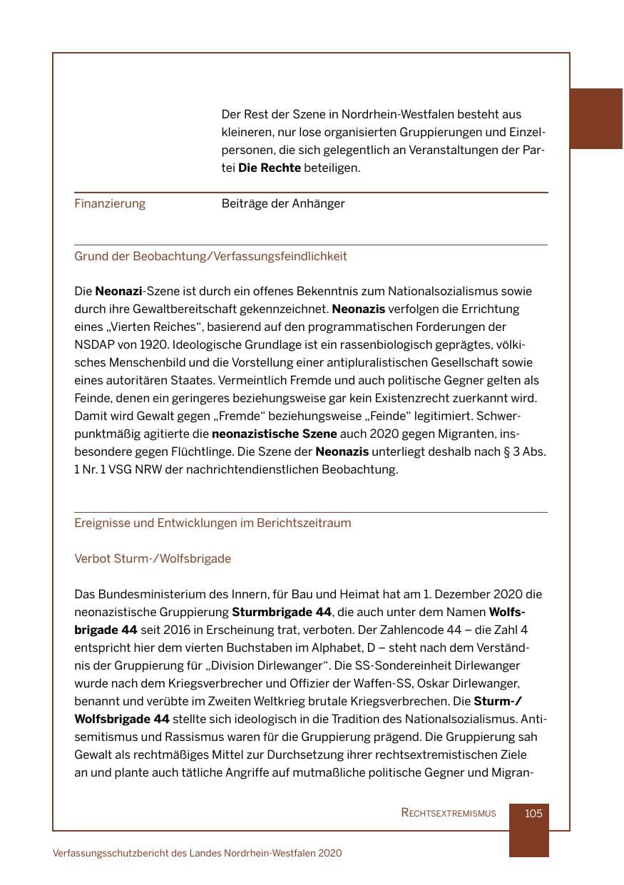 Seite 106 des Verfassungsschutzbericht 2020 Nordrhein-Westfalen