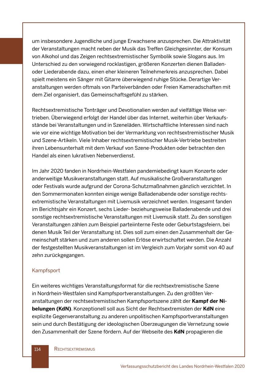 Seite 115 des Verfassungsschutzbericht 2020 Nordrhein-Westfalen