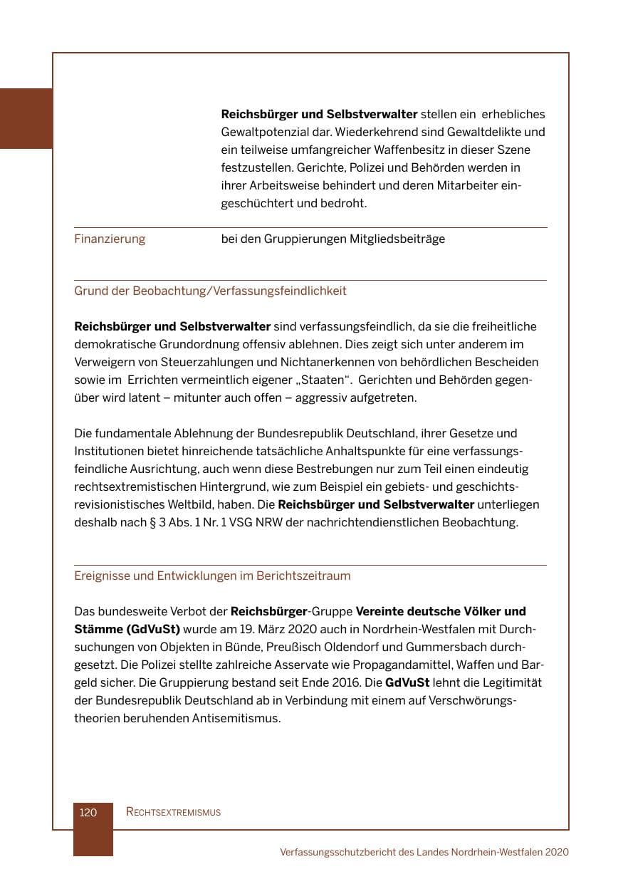 Seite 121 des Verfassungsschutzbericht 2020 Nordrhein-Westfalen
